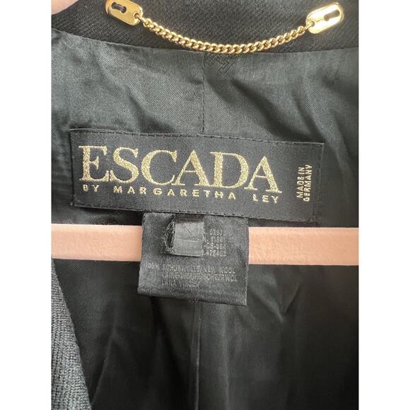 VTG 1992 Escada Clock Patch Gold Buttons Embroidered Black Wool Blazer 38 US 6 - Picture 4 of 7